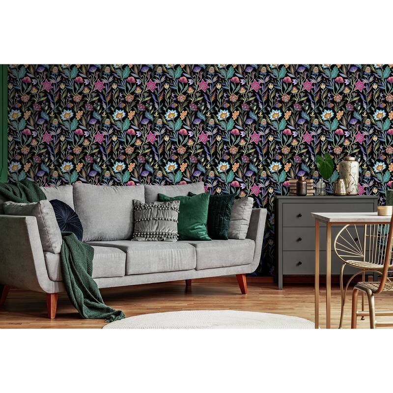 Arthouse Mallory Black Vivid Floral Wallpaper