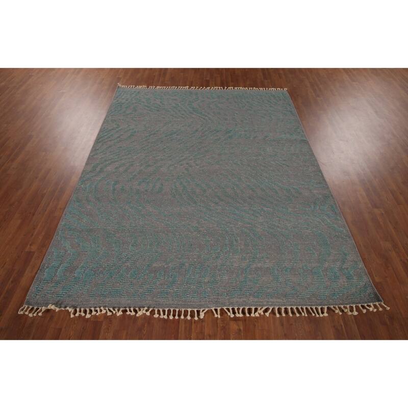 Moroccan Abstract Area Rug Hand-Knotted Oriental Grey Wool Carpet - 7'11"x 10'1"