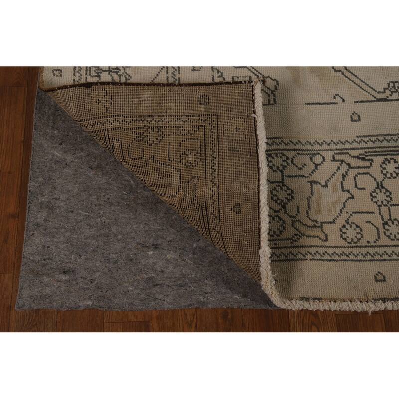 Distressed Tabriz Persian Vintage Rug Handmade Beige Wool Carpet - 8'0" x 11'6"