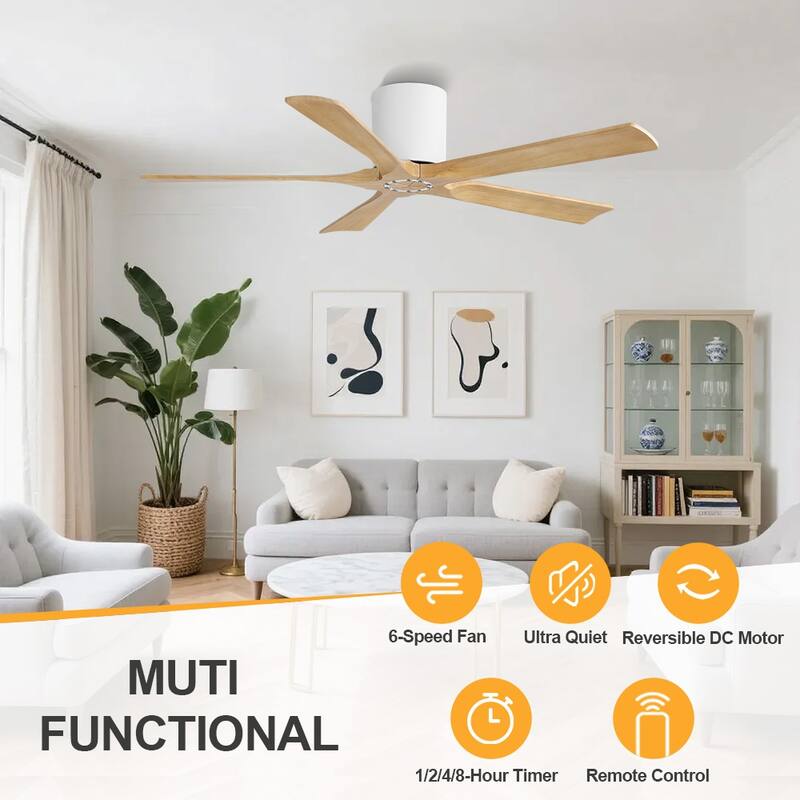 MLiAN 52 In. 5 Solid Wood Blades Indoor Ceiling Fan with Remote - 52 inch