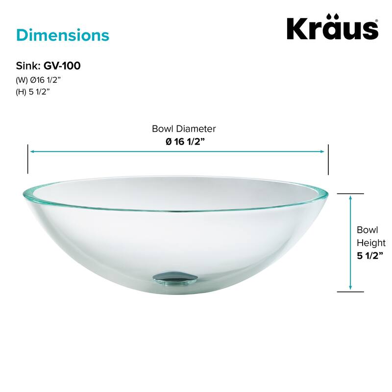 Kraus 16-1/2" Clear Glass Vessel Bathroom Sink Only