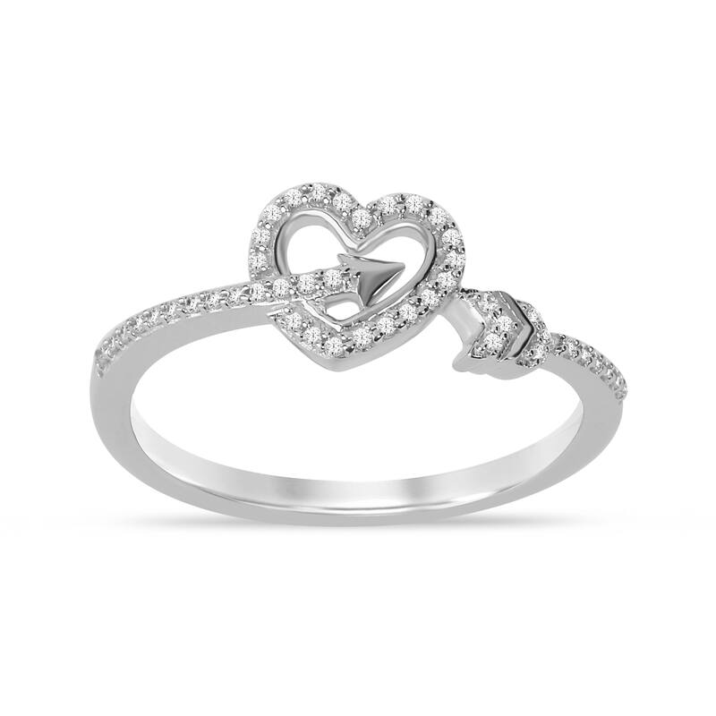 1/8ct TDW Diamond Arrow Heart Ring in 10K Gold for Women - 9 - White