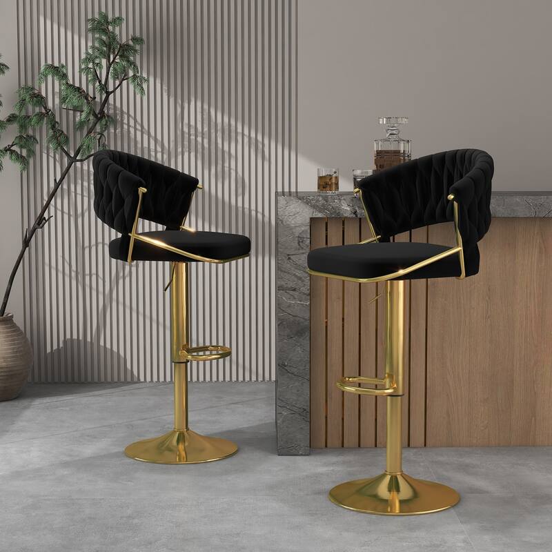 Modern Velvet Counter Bar Stools with Backs(Set of 2)