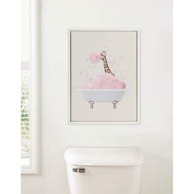 Sylvie Beaded Giraffe Taking a Bath Framed Canvas by July Art Prints
