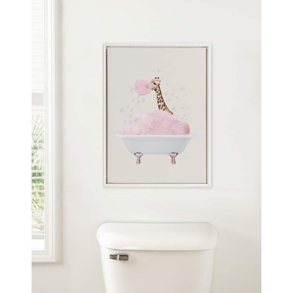 Sylvie Beaded Giraffe Taking a Bath Framed Canvas by July Art Prints