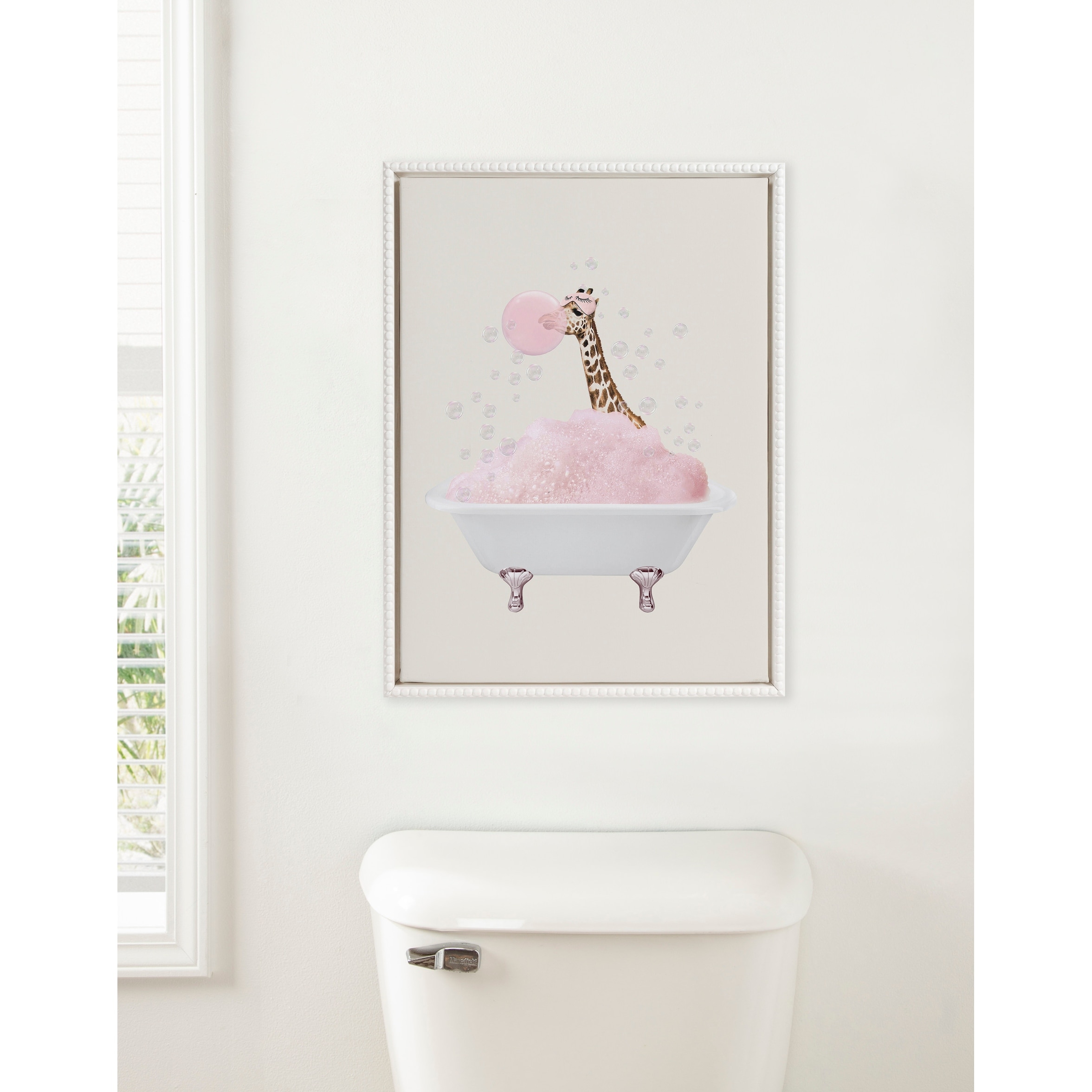 Sylvie Beaded Giraffe Taking a Bath Framed Canvas by July Art Prints