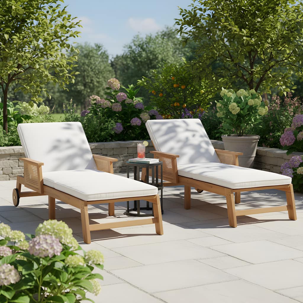 Christopher Knight Home - Wally Outdoor Acacia Wood 3-Position Adjustable Chaise Lounge Set with 18.5" H Ceramic Tile Side Table