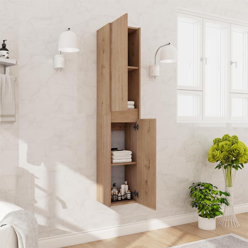 Beingnext 12"/36" Wall Mounted Bathroom Side Cabinet With Soft Close Door And Shelf - 11.81"W x 9.81"D x 59"H - Imitative Oak