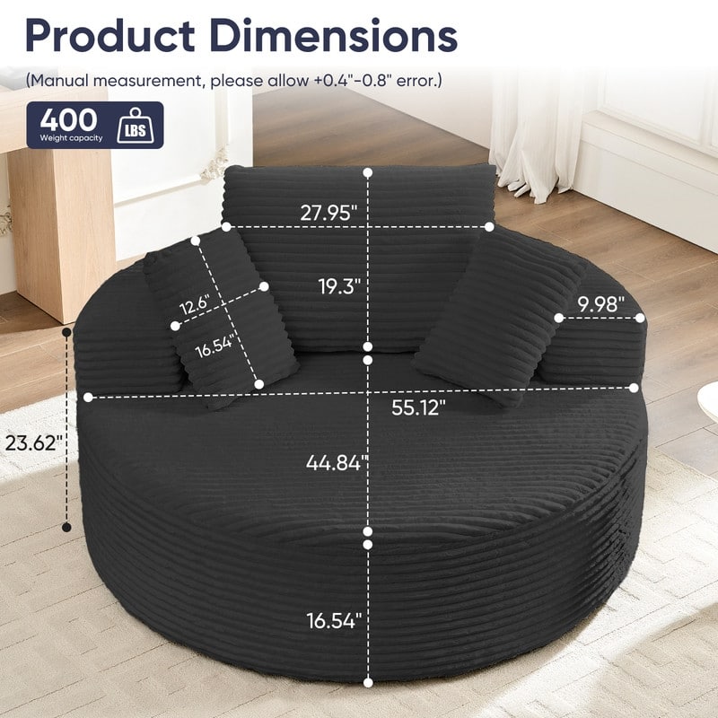 Corduroy Lazy Sofa Bean Bag Chair,Sponge Chaise Lounge Chair Indoor,Modern Sleeper Chair for Living Room Bedroom Office