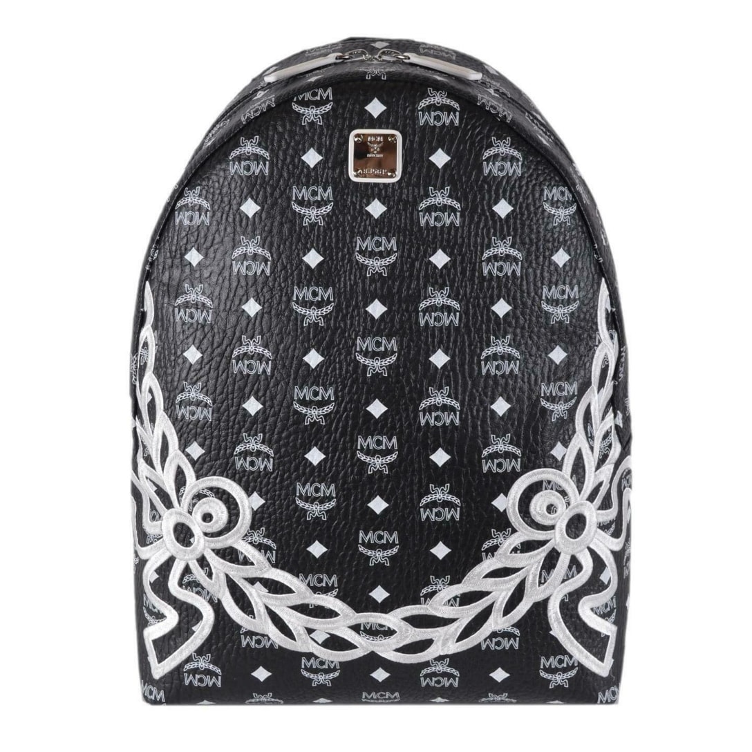 mcm backpack black and white