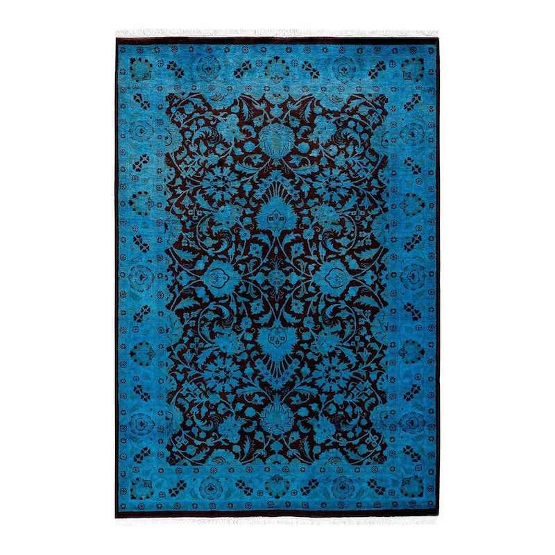 Overton Hand Knotted Wool Vintage Inspired Modern Contemporary Overdyed Blue Area Rug - 4' 1" x 6' 1"