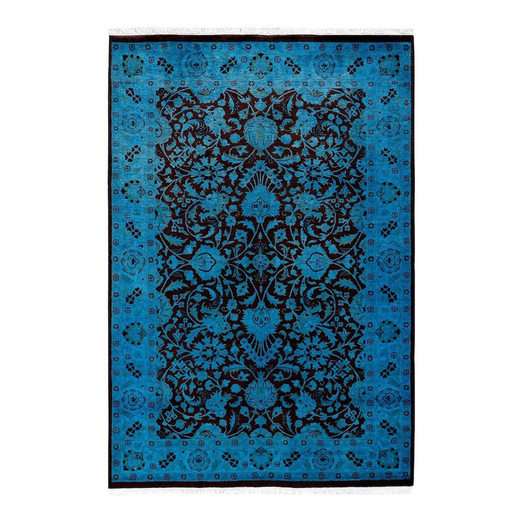 Overton Hand Knotted Wool Vintage Inspired Modern Contemporary Overdyed Blue Area Rug - 4' 1" x 6' 1"