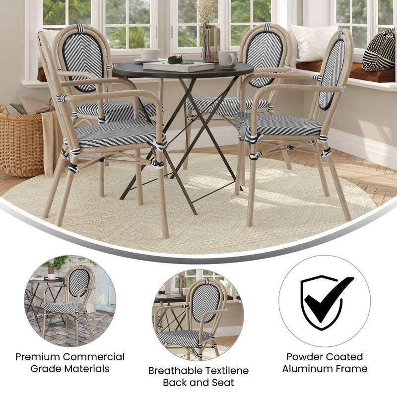 4 Pack All-Weather Commercial Paris Chairs with Arms and metal Frames