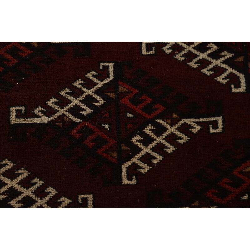 Hand Knotted Oriental 100% Wool Carpet Traditional Geometric Red Bokhara Area Rug - 11' 9'' X 7' 2''