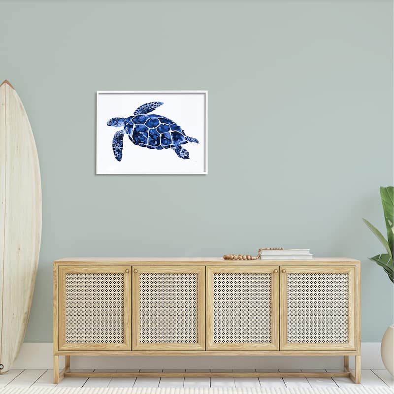 Stupell Blue Speckled Sea Turtle Marine Animal Illustration Framed Wall Art, Design by Patti Mann