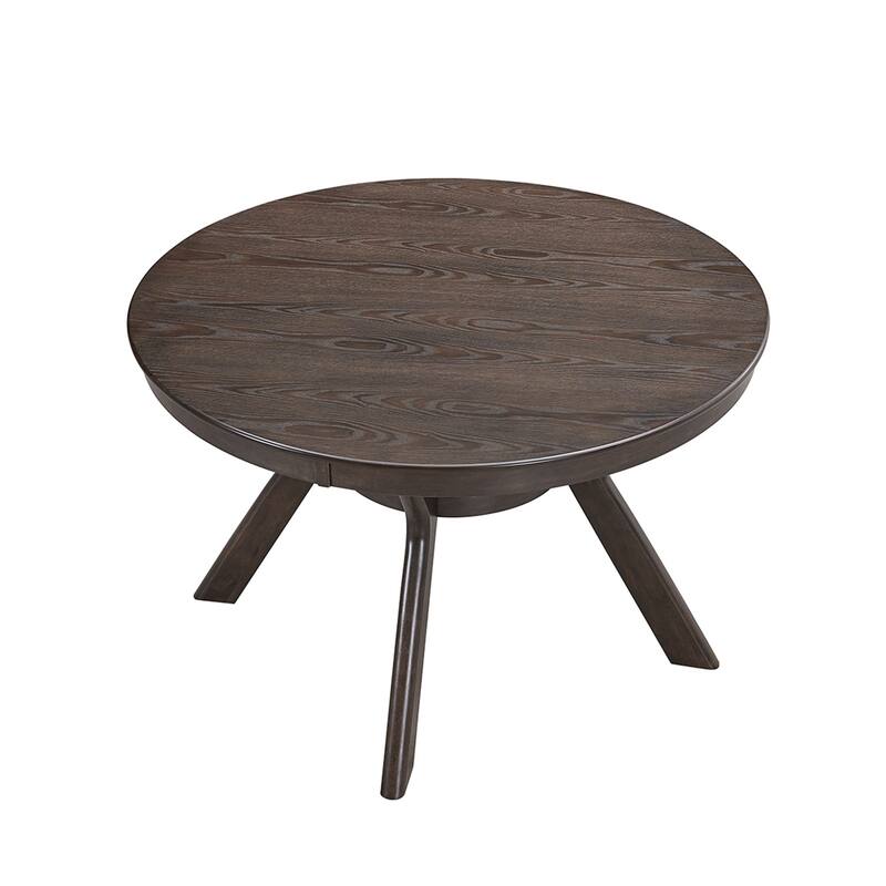5 Pieces Set Mid-century Modern 47 in Round Rubber Wood Dining Table with Pedestal Base for 4-6 People