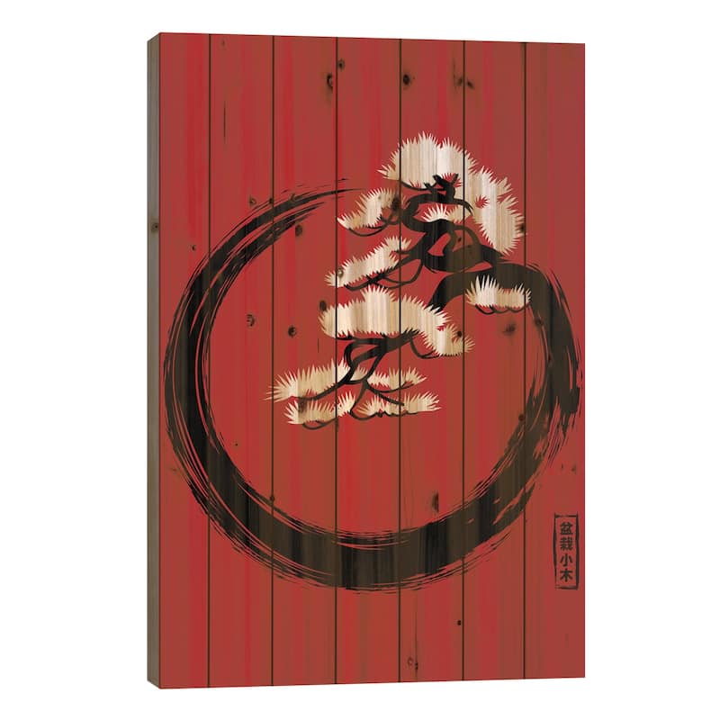 Circle Bonsai Print On Wood by Alberto Perez - Multi-Color - 26x18x1.5