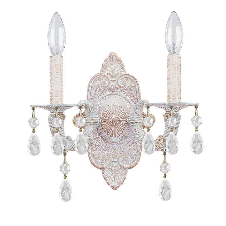 Paris Market 2 Light Swarovski Strass Crystal White Sconce - 10'' W x 9.5'' H x 5'' D - 10'' W x 9.5'' H x 5'' D