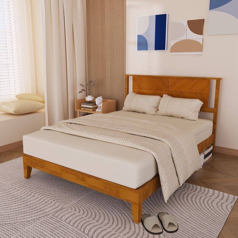 Twin Size Deluxe Bed Frame with Headboard with Solid Wood, No Box Spring Needed, Easy Assembly, White