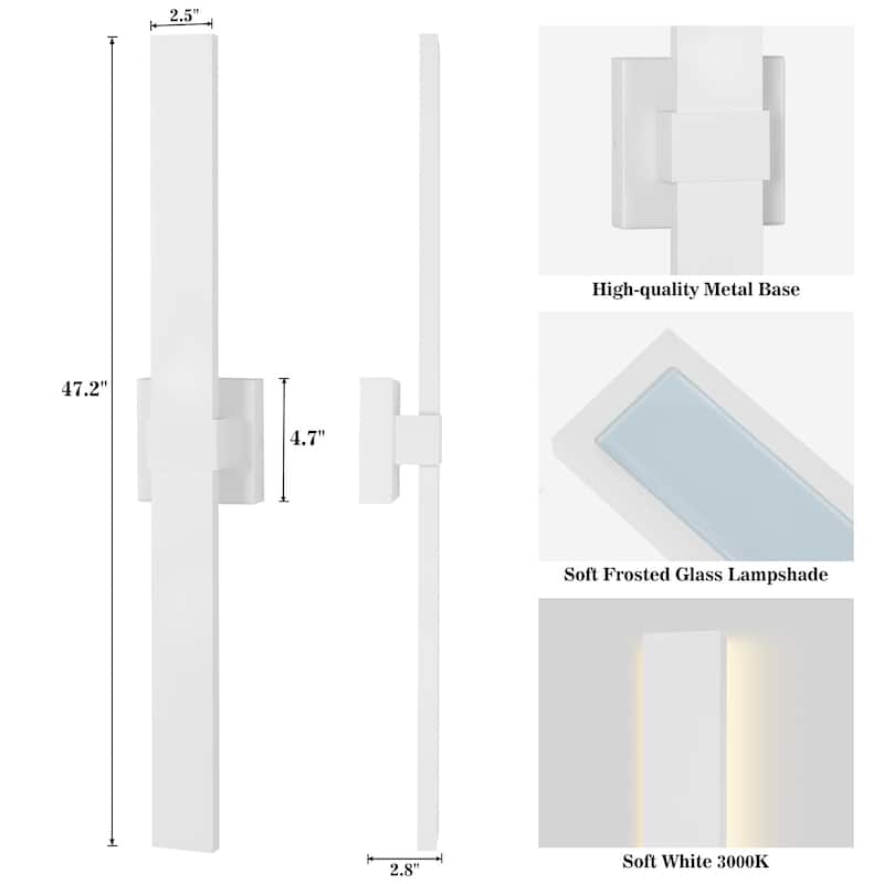 47.2"H Black/White Aluminum LED Outdoor Wall Sconce(Pack 2 or 3)