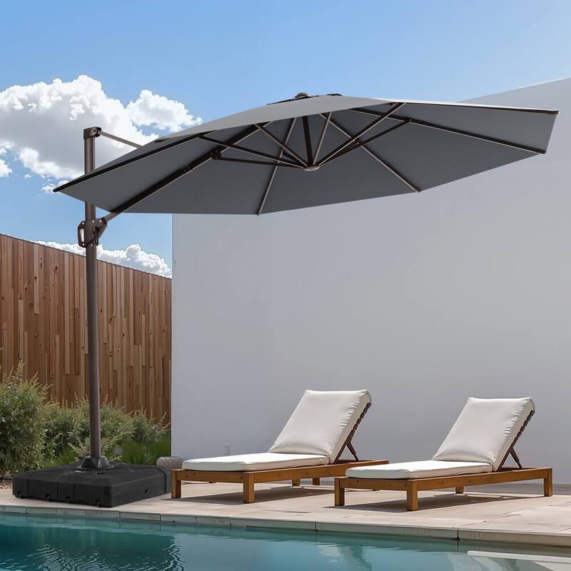 11 Ft Outdoor Patio Cantilever 360 Degree Rotation Offset Umbrella with Weighted Base - Dark Grey