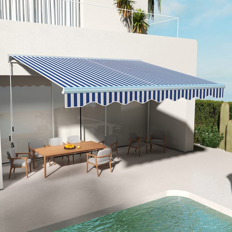 13' x 10' motorized retractable awning - Blue/White