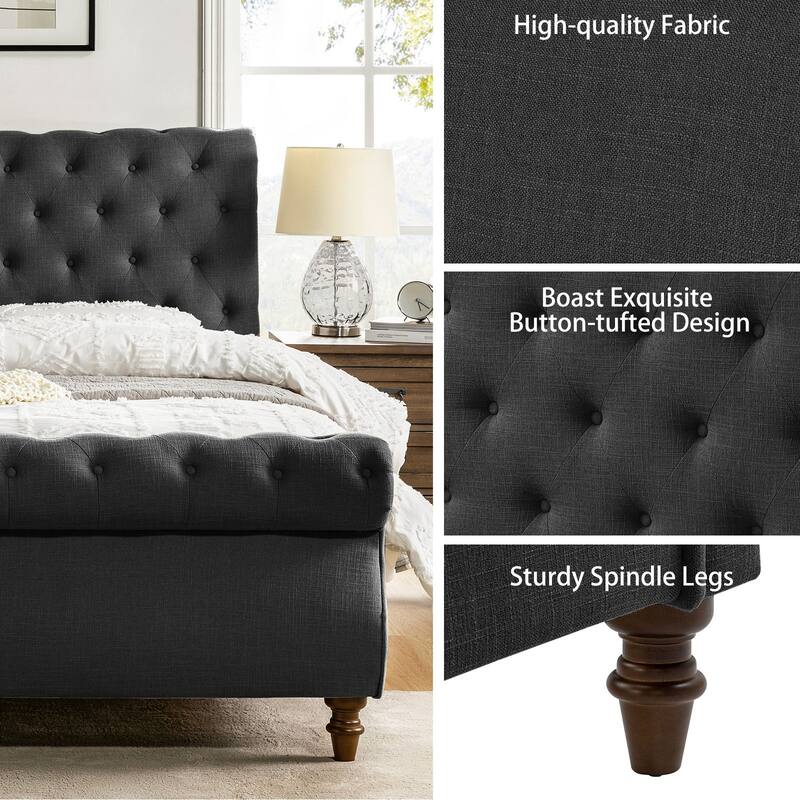 Fidelia Traditional Lighted Sleigh Platform Bed with UL Certificate by HULALA HOME