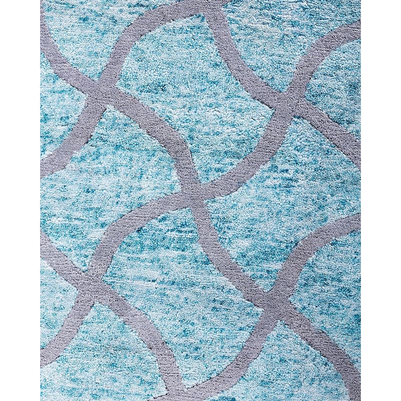 Modern One-of-a-Kind Hand-Knotted Area Rug - Green, 9' 0" x 12' 4" - 9' 0" x 12' 4"