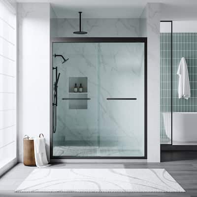 56-60"W x 75"H Aluminium Alloy Frame Double Sliding Shower Door with 6mm Tempered Glass,Matte Black - 56-60"W x 75"H