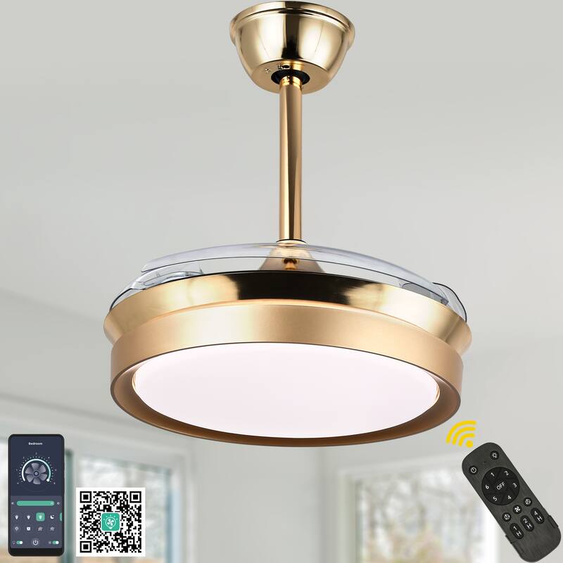 Bella Depot 36" Modern Retractable Ceiling Fan with Dimmable Led Light and Remote, 6-Speed Reversible DC Motor