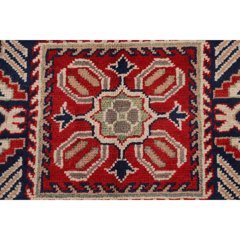 Kazak Oriental Area Rug Handmade Red Geometric Wool Carpet - 4'2" x 6'1"