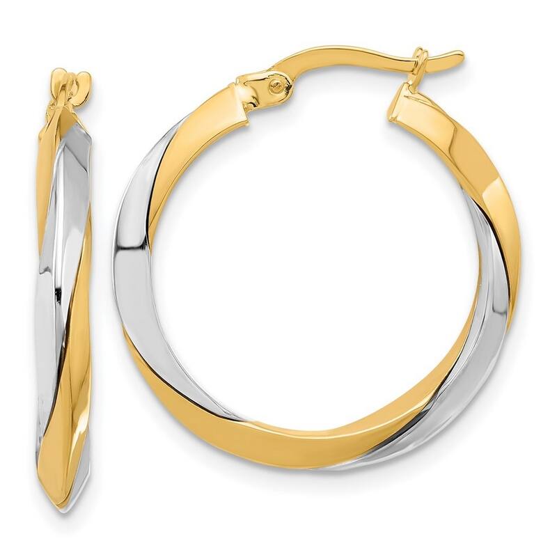 Curata 14k Two Tone Gold Polished Twist Hoop Earrings - 25.9x24.8mm