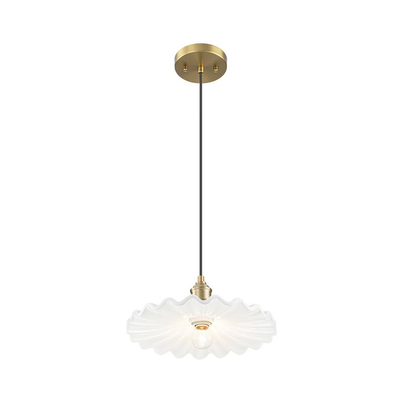 1-Light Modern Transitional Metal & Ceramic Pendant with Ruffled Wave-Edge Shade for Dining Room - 11.8" W x 5.5" H