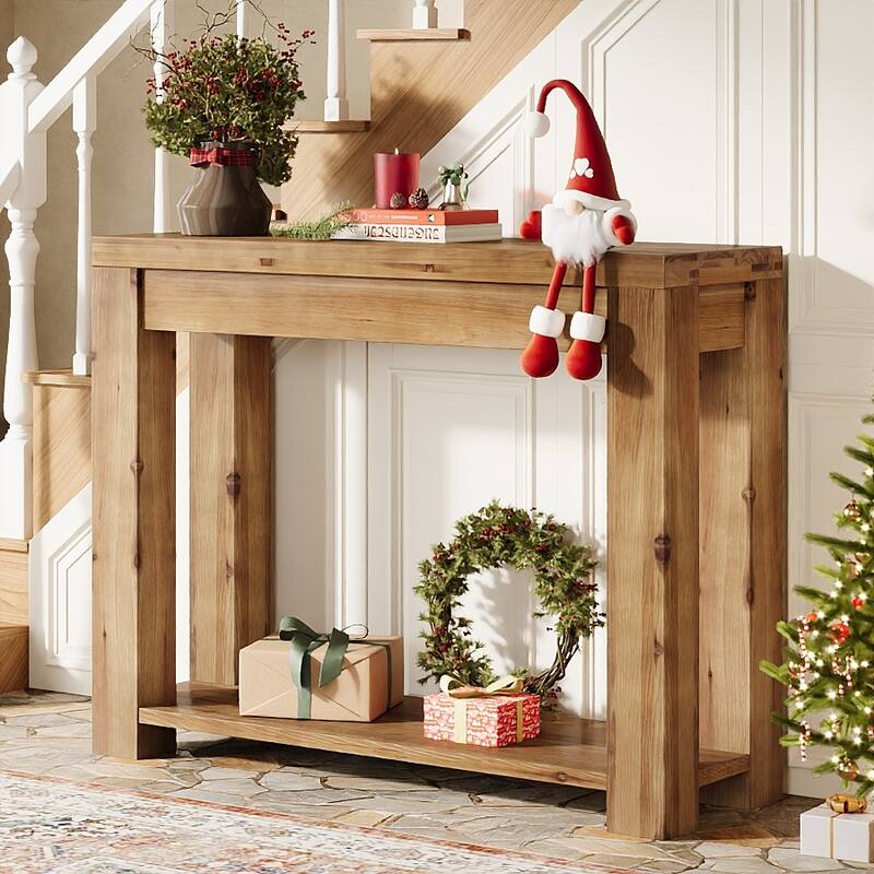43.3" Solid Wood Console Table with 2-Tier Storage, Entryway or Sofa Table
