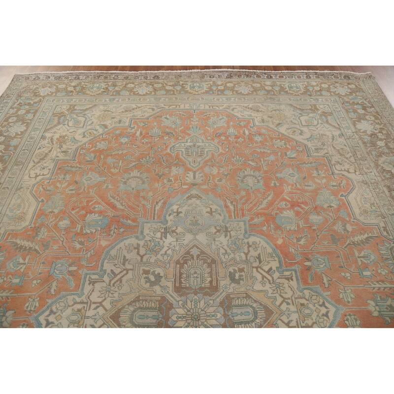 Hand Knotted Oriental 100% Wool Carpet Traditional Floral Oranges & Rust Tabriz Area Rug - 11' 1'' X 8' 3''