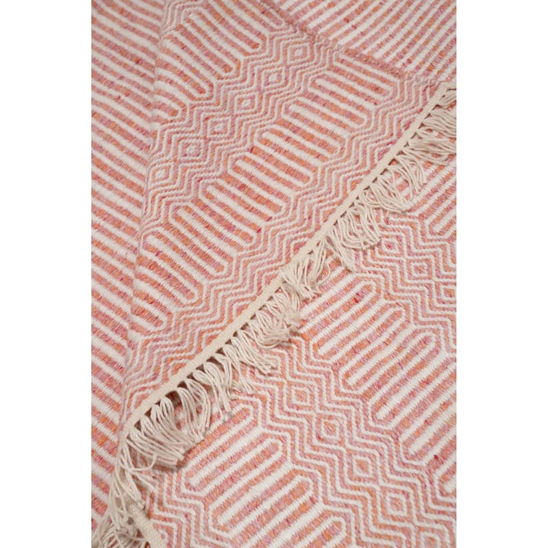 Hand Woven Oriental 100% Wool Carpet Traditional Geometric Coral Durrie-Kilim Area Rug - 8' 0'' X 5' 1''