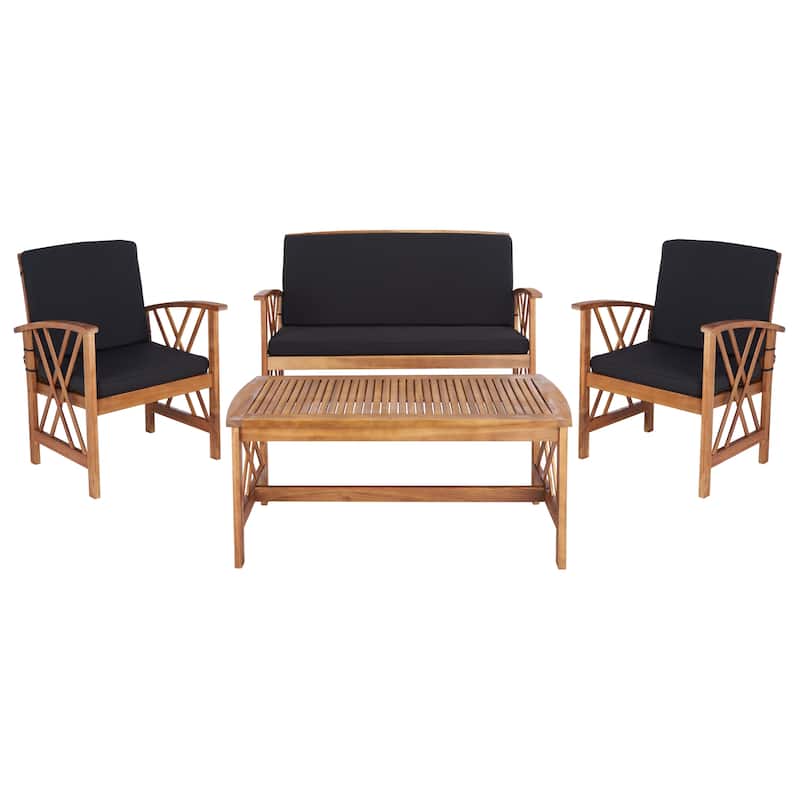 SAFAVIEH Outdoor Fontana 4-piece Acacia Wood Patio Conversation Set