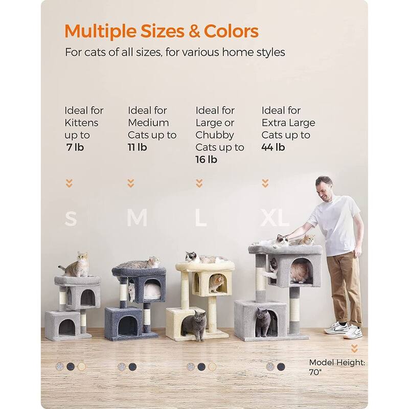 Plush Multi-Level Cat Tower with 2 Spacious Cat Caves and Scratching Posts