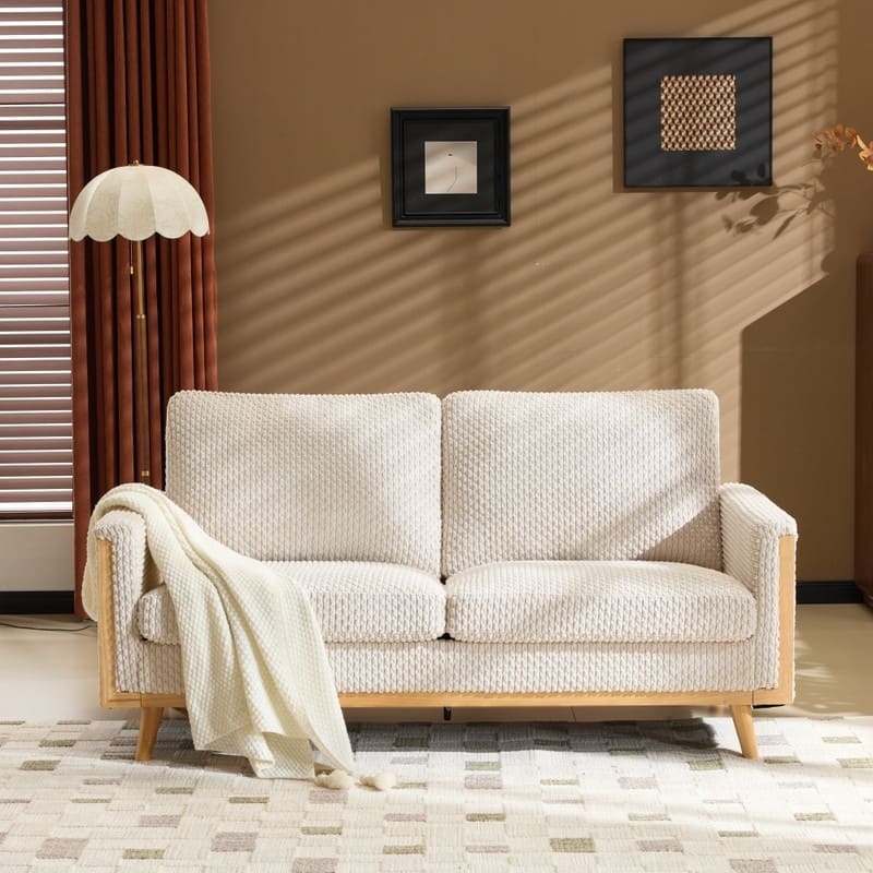 Modern Farmhouse Velvet Upholstery Loveseat With Solid Wood Frame Compact 2-Seater Couch For Small Space