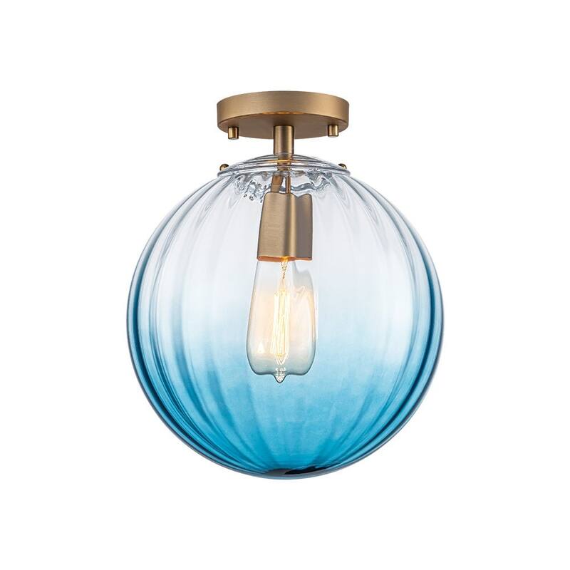 Gradual Colorful Ribbed Glass Globe Single Semi Flush Ceiling Light