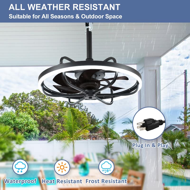 Waterproof Outdoor Ceiling Fan with Light - 20-Inch IP65 Plug-in, Remote App Control, 6-Speed Gazebo/Patio