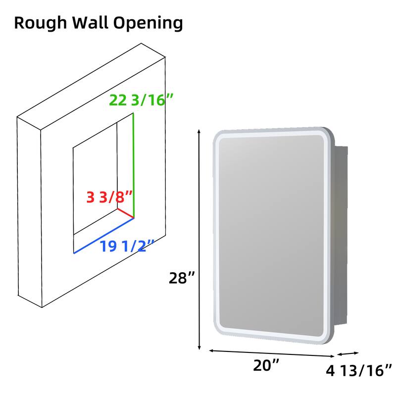 Aris Recessed/Surface Mount Bathroom Medicine Cabinet with Mirror and Lights, Dimmable, Adjustable Shelves, Fast Defogging