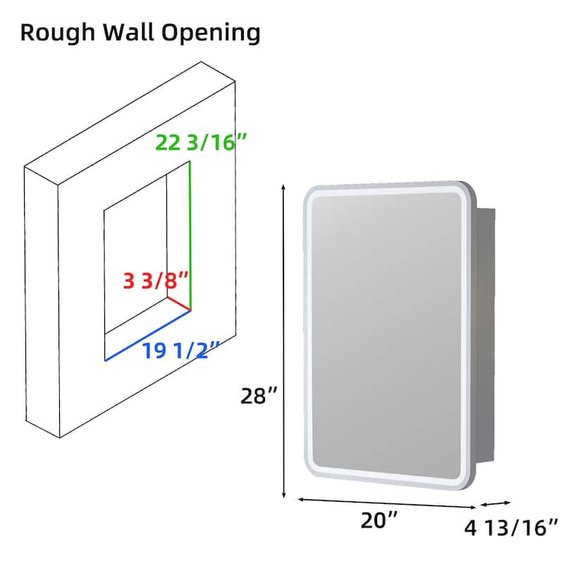 Aris Recessed/Surface Mount Bathroom Medicine Cabinet with Mirror and Lights, Dimmable, Color Adjustable, and Fast Defogging