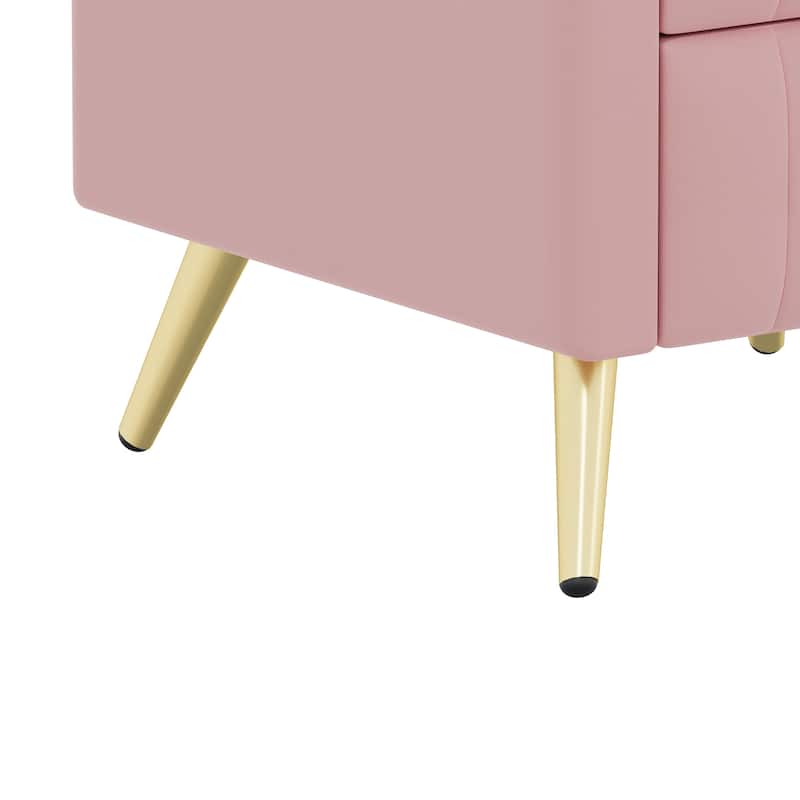 Velvet Nightstand with Storage, Round /Square Bedside Table with 3 Drawers, Metal Handles,Marbling Stickers Top