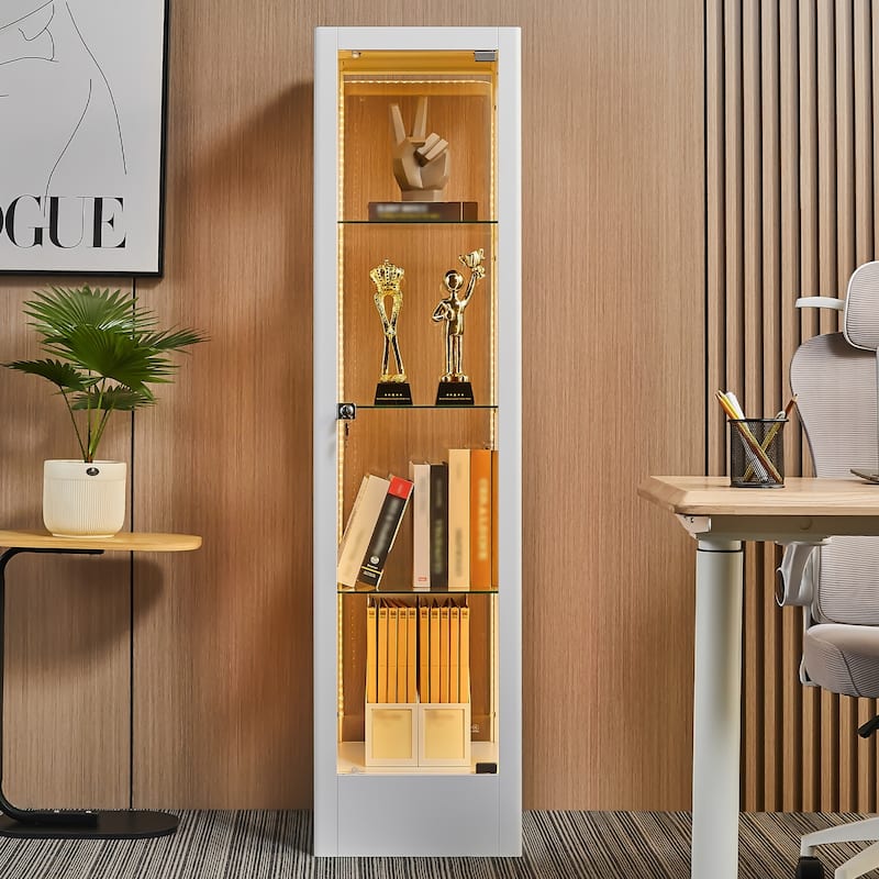 4-shelf Glass Curio Display Cabinet with Doors, RGB Light & Adjustable Storage Shelves - 63"H x 15.8"W x 15.8"D