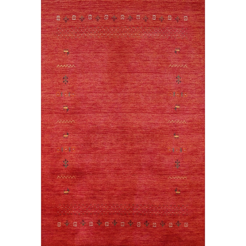 Hand Knotted Oriental 100% Wool Carpet Tribal Animal Pictorial Oranges & Rust Gabbeh Area Rug - 7' 8'' X 5' 5''