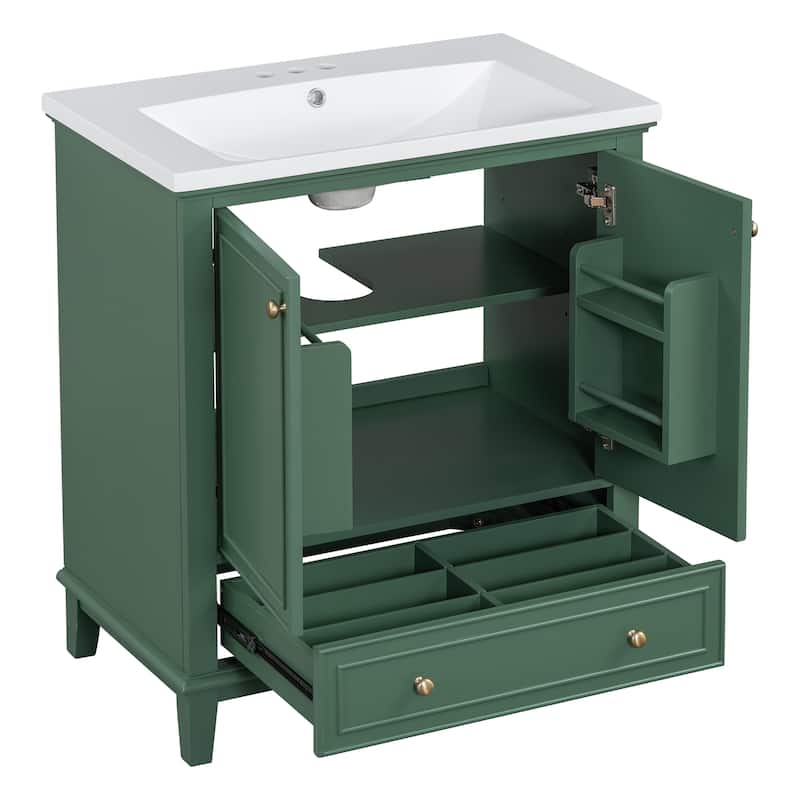 GDFStudio - Emerson 30-Inch Freestanding Bathroom Vanity with Ceramic Sink, Multi-functional Cabinet and Drawer
