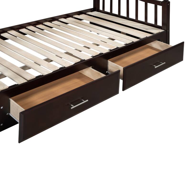 Platform Daybed with Extendable Trundle, 2 Drawers, 4 Bed Posts, Twin