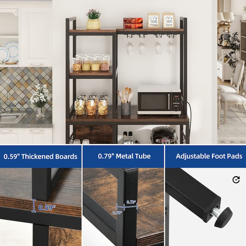 Kitchen Baker's Rack with Microwave Stand Wine Storage and Utility Shelves for Organized Pantry