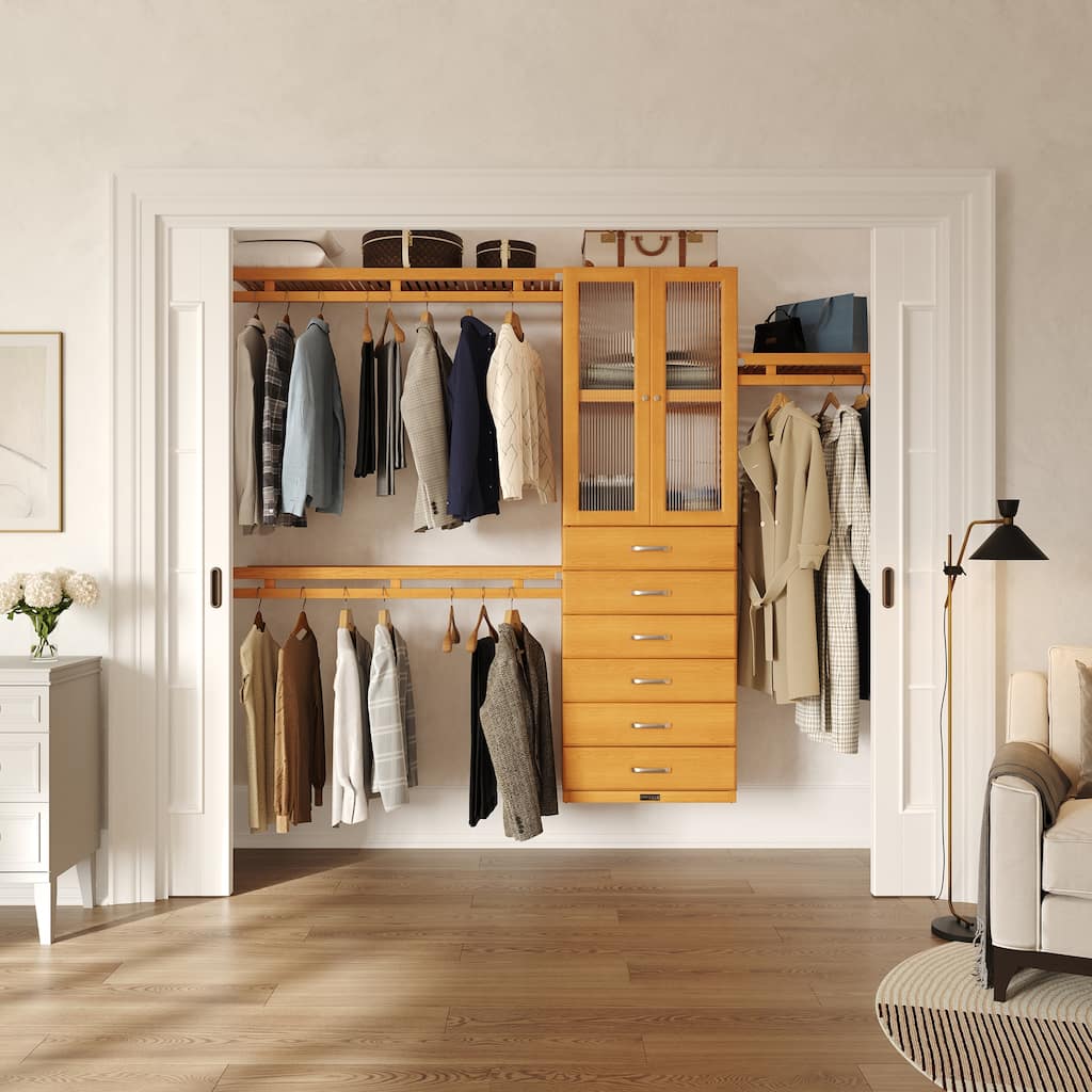 John Louis Home Solid Wood Reach-In Simplicity Closet System with 6-Drawers and Doors Honey Maple